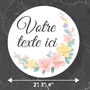 Étiquettes rondes cercle fleurs pâle pastel merci joyeuses pâques bonne fête à de sticker floral mariage, personnalisable