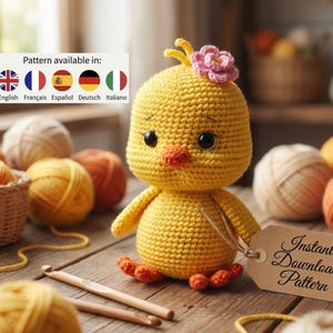 かぎ針編みのひよこのPDFパターン、編みぐるみおもちゃのチュートリアル、簡単な保育園の装飾、