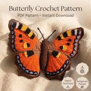 Monarch Butterfly Crochet Pattern PDF, Realistic Amigurumi Insect