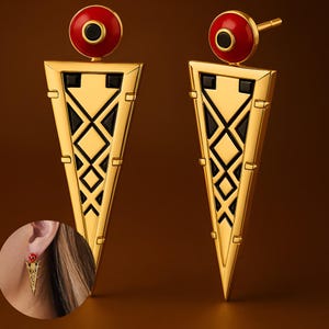 Ambessa Inspired Earrings | Ambessa Medarda Cosplay Jewelry | Gold Geometric Drop Earrings for Women | Statement Earwear | Fantasy Accessory