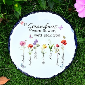 Personalisierter Gartenstein Geschenk, Geburtstagsgeschenk, individuelles Geschenk, Geschenk für Oma, Geburtsblumengeschenk Mama, Name Gartenschild Geschenk für Oma