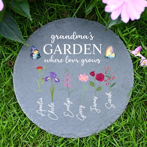 personalisierter Stein für Nana, Geburtsmonat Stein, Geschenk für Sie, Oma Gartendekoration, Namensschild für den Garten