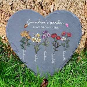 Personalisierter Gartenstein, kundenspezifischer Geburts-Blumen-Stein, Blumengeschenk für Oma Nana, Dekoration im Freien, Gartengeschenk für Mutter, Gärtnergeschenk