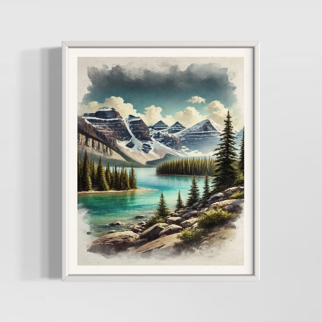 Banff National Park Watercolor Print | Scenic Canadian Rockies Wall Art ...