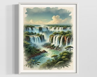Iguazu Falls Watercolor Print | Argentina National Park Art | Nature Landscape Wall Decor | Premium Textured Watercolor Matte Posters