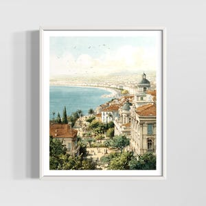 Nice France Watercolor Print | Côte dAzur Coastal Art | French Riviera Vintage Wall Decor | Premium Textured Watercolor Matte Poster