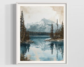 Banff National Park Vintage Watercolor Print | Canadian Rockies Wall Art | Mountain Travel Decor | Premium Textured Watercolor Matte Posters