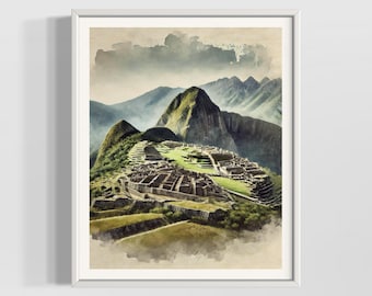 Machu Picchu Watercolor Print | Peru Travel Art | Inca Ruins Wall Decor | Premium Textured Watercolor Matte Posters