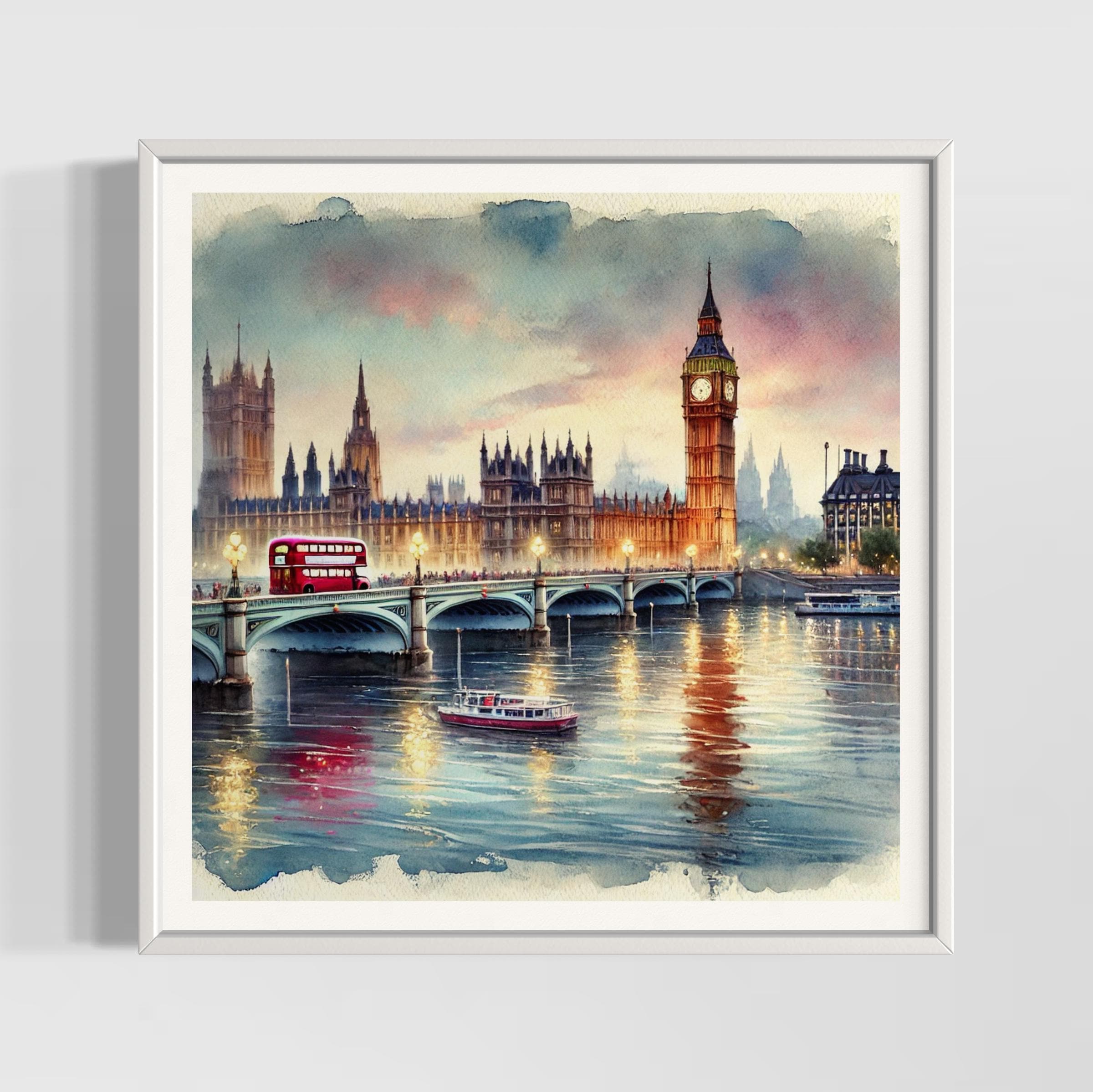 London Watercolor Print | Big Ben & Westminster Bridge Art | UK Travel Decor | Premium Textured Watercolor Matte Posters