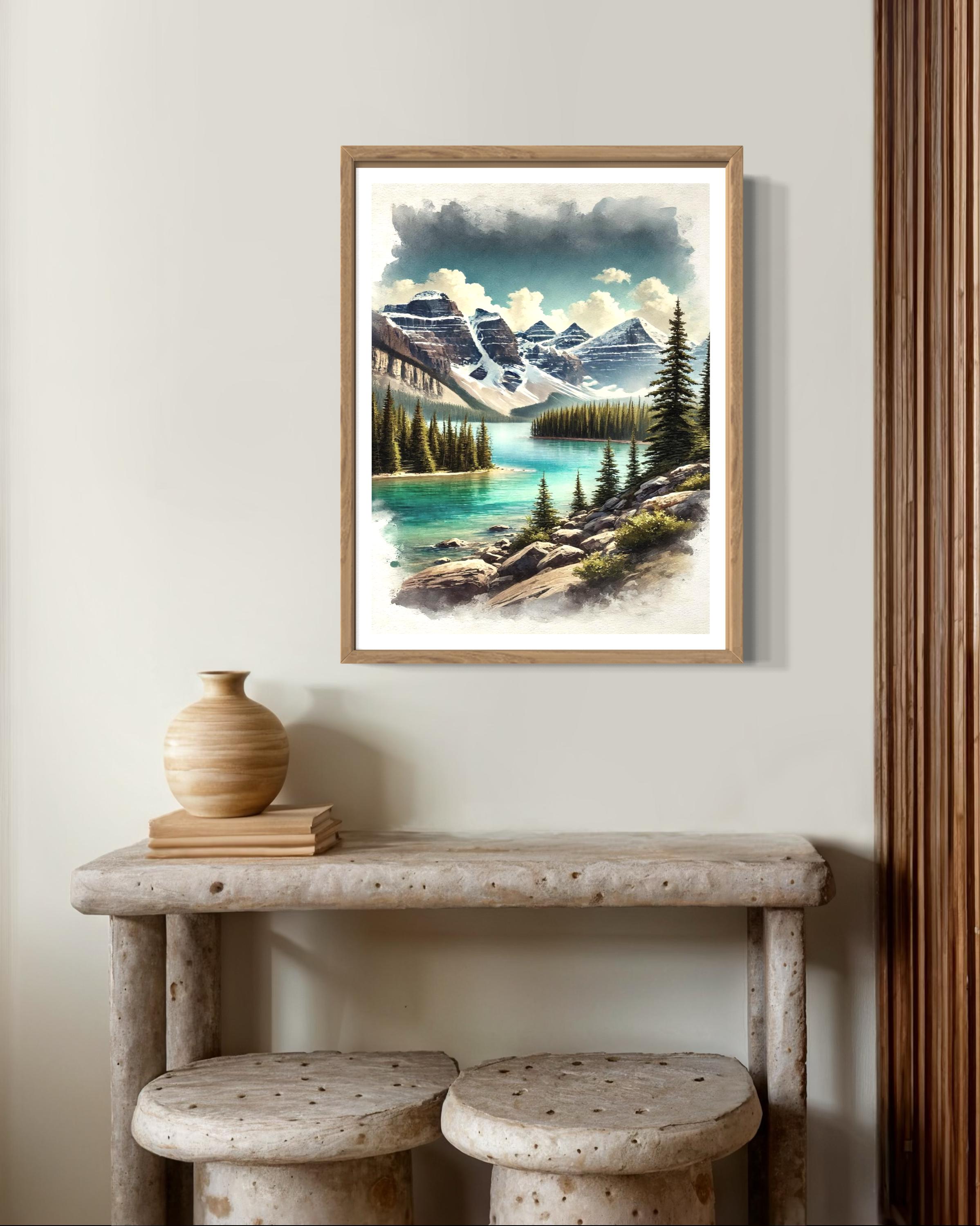 Banff National Park Watercolor Print | Scenic Canadian Rockies Wall Art ...