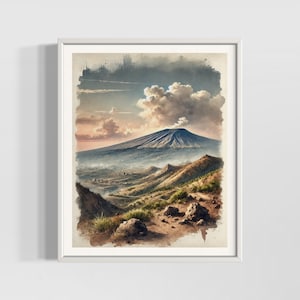 Mount Etna Watercolor Print | Sicily Volcano Landscape Art | Italian Nature Wall Decor | Premium Textured Watercolor Matte Posters