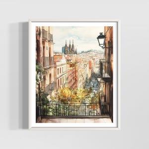Barcelona Watercolor Print | Vintage Cityscape Art | Spanish Wall Decor | Premium Textured Matte Poster
