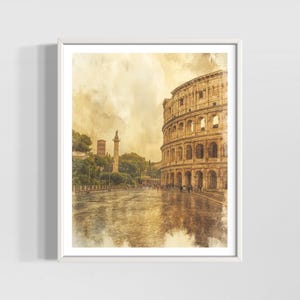 Rome Watercolor Print | Vintage Italy Wall Art | Colosseum Travel Poster | Premium Textured Watercolor Matte