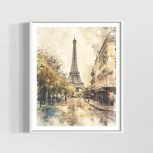 Paris Watercolor Print | Eiffel Tower Wall Art | Vintage Cityscape Poster | Premium Textured Watercolor Matte Posters