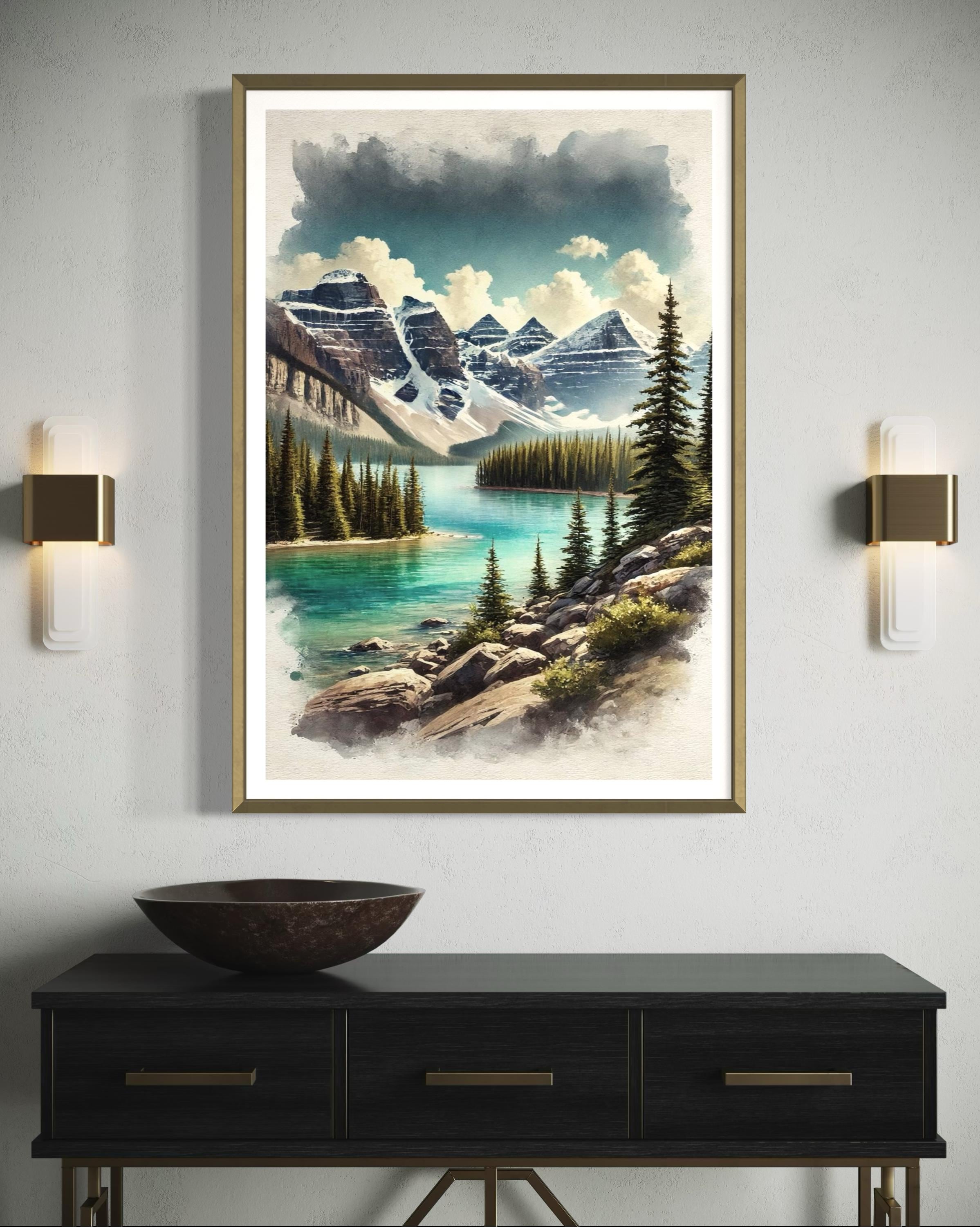 Banff National Park Watercolor Print | Scenic Canadian Rockies Wall Art ...
