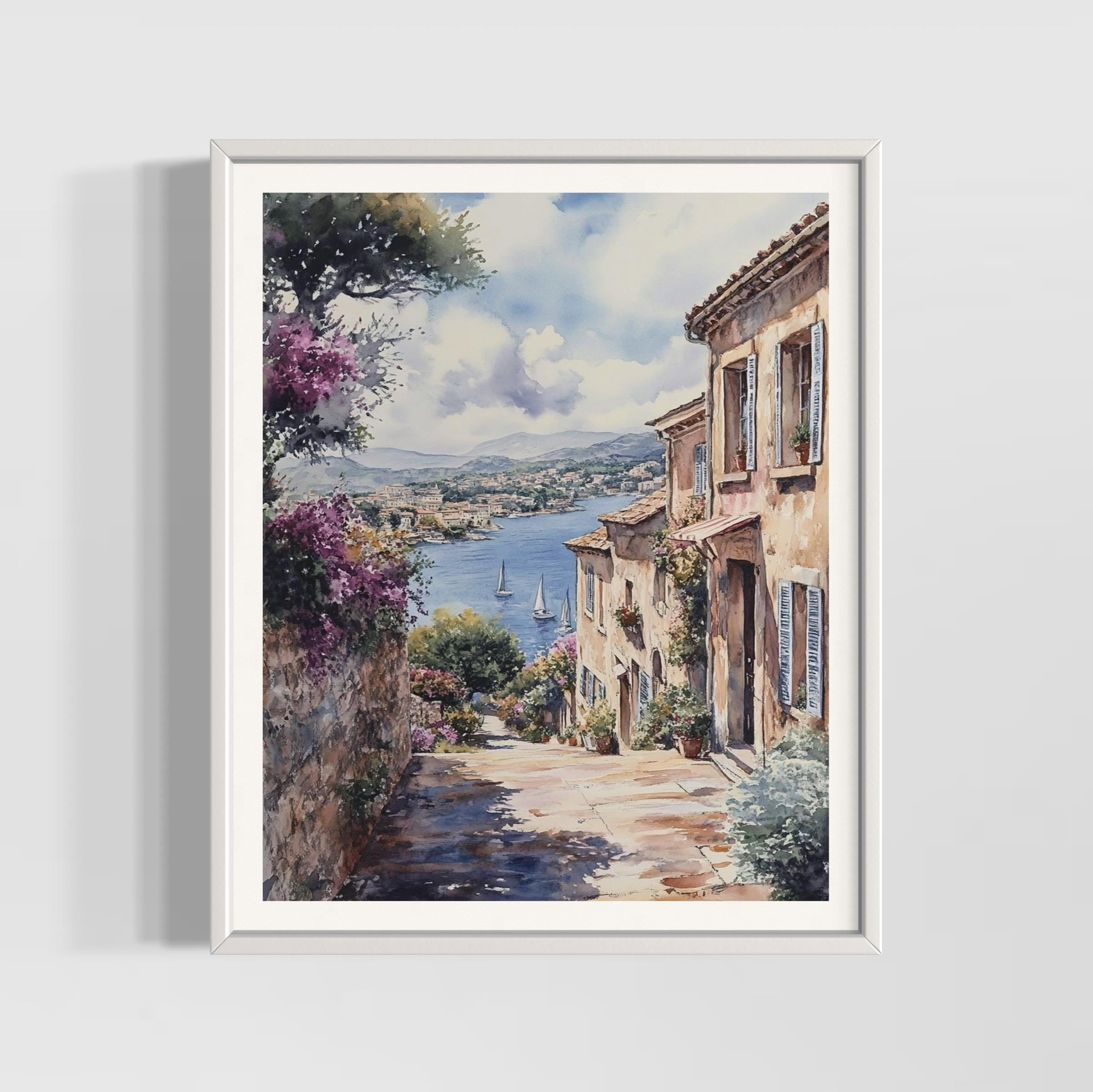 South of France Vintage Watercolor Print | Mediterranean Coastal Art | French Riviera Wall Decor | Premium Textured Watercolor Matte Posters