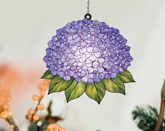 Blue Hydrangea Acrylic Suncatcher, Hydrangea Flower Window Hanging Decor, Blooming Sun Catcher Ornament, Garden Blue Floral Window Art