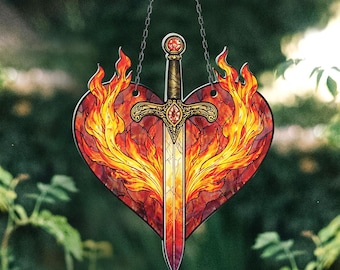 Throne Of Acrylic Fireheart Suncatcher, Flame Sword Window Hanging, Book Lover Gift, Bookshelf Decor, Fantasy Suncatcher