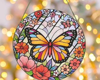 Butterfly Stained Glass Suncatcher, Colorful Window Hanging Ornament
