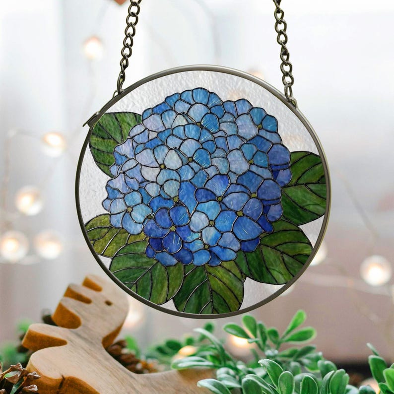 Hydrangea Window Display Hydrangea Flower Stained Glass Suncatcher, Floral Window Hanging ...