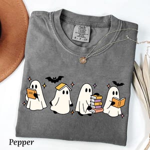 Comfort Colors Halloween Ghost Shirt, Ghost Reading Books Shirt, Halloween Teacher Tee, Cute Little Ghost, Halloween Books Lover Ghost Gift