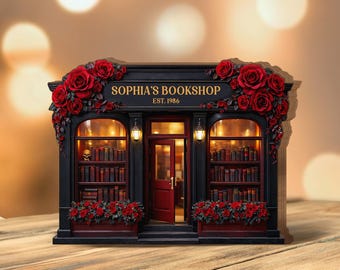 Personalized Bookshop Wooden Block, Custom Bookshelf Decor