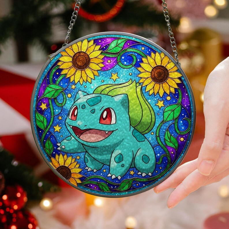 Bulbasaur Stained Glass Window Sun Catcher Floral Anime Home Decor Gift ...