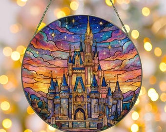 Disneyland Castle Stained Glass Suncatcher, Magic Kingdom Suncatcher, Disney Fan Window Decor Magical Kingdom, Window Gifts Suncatcher