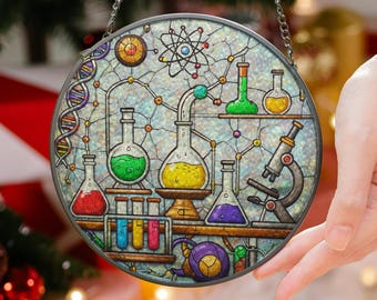 Science Lab Glass Suncatcher, Chemistry Beaker Window Hanging