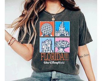 Comfort Colors® Disney World Florida Four Parks Tshirt, Epcot Castle Tower Tree Icons Shirt, WDW Family Matching Trip Shirt 2025