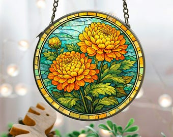 Personalized Birth Month Flower Stained Glass Suncatcher,Custom Flower Window Hanging, Birthday Gift For Besties, Mom,Flower Garden Decor