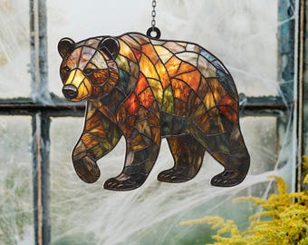 Bear Acrylic Suncatcher, Mountain Wilderness Art for Windows and Walls, Mama Bear Gift, Flat 2D Suncatcher, Woodland Suncatcher