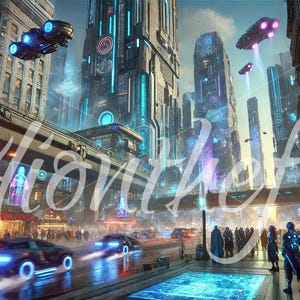 Sci-Fi City bundle 3-Pack | Cyberpunk Metropolis Wall Print | Neon Utopia Skyline | Alien World Landscape | High-Tech Future Decor | Print