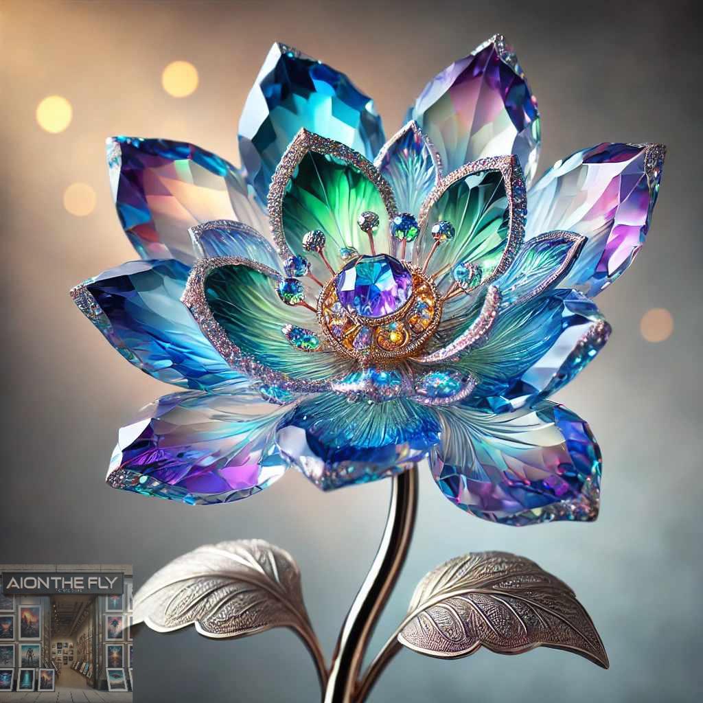 Crystal Lotus Flower Art | Elegant Gemstone Bloom Print