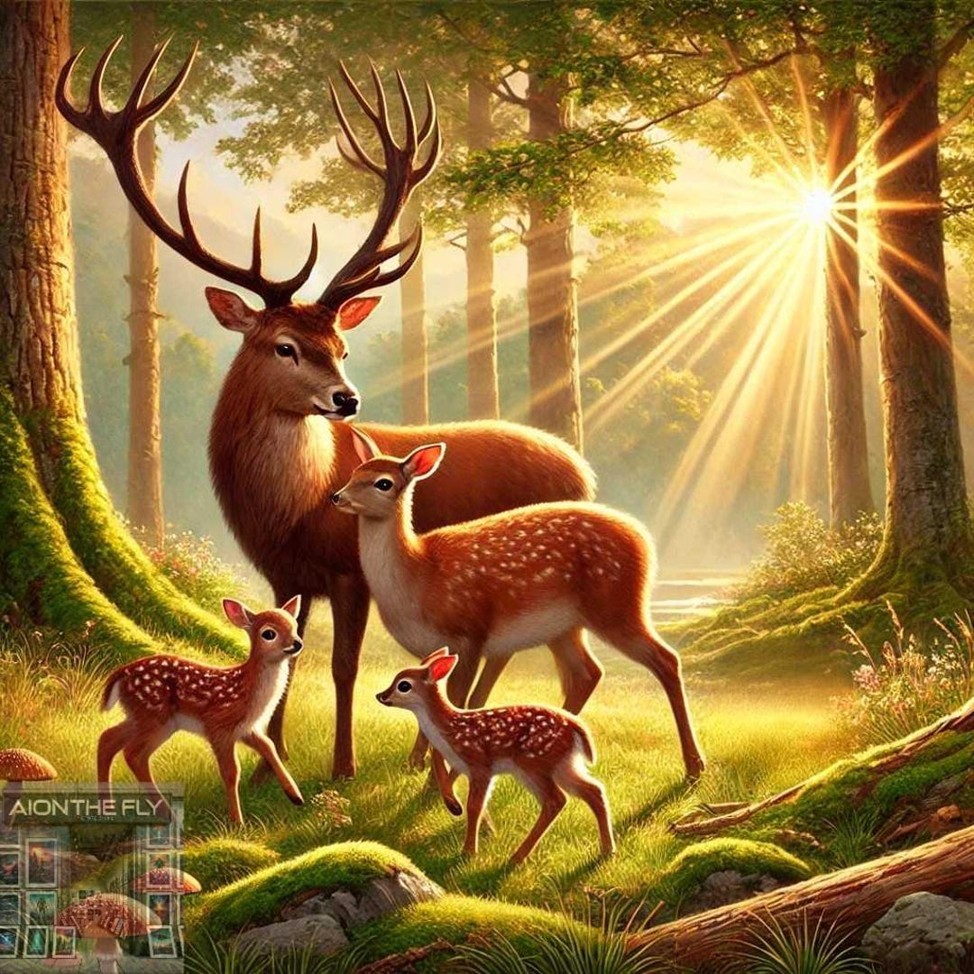 Deer Family Wall Art | Majestic Stag and Fawns in Forest | Woodland ...