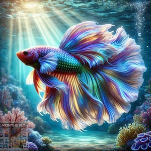 Lebendige Betta Fisch Kunstdruck | Bunte Unterwasserwelt Digitales Aquarium Kunstwerk | Poster Tropischer Fisch | Ozean Leben Wohnkultur