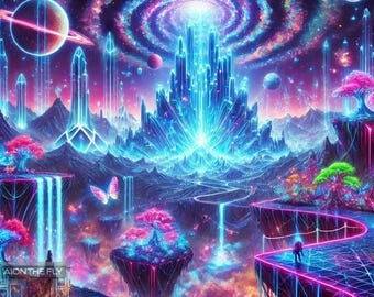 ネオンファンタジーワールドアート | シュールな宇宙風景 | 輝く