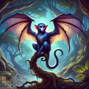 Bat Monkey Art Print | Mystical Creature Illustration | Enchanted Jungle Wall Decor | Surreal Animal Artwork | Gothic Fantasy | Wallpaper