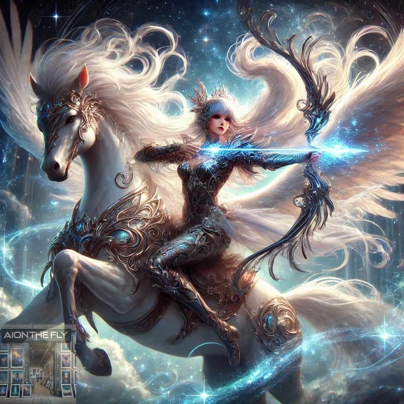 Luna, Goddess of the Stars | Fantasy Archer on Pegasus Print | Mystical ...