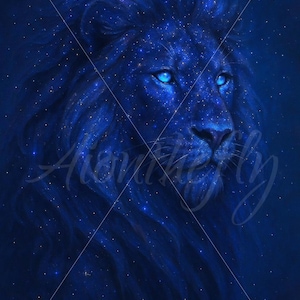 Celestial Lion Wall Art | Cosmic Galaxy Animal Print | Mystical Lion Illustration | Fantasy Spirit Animal Decor | Starry Night Lion Poster