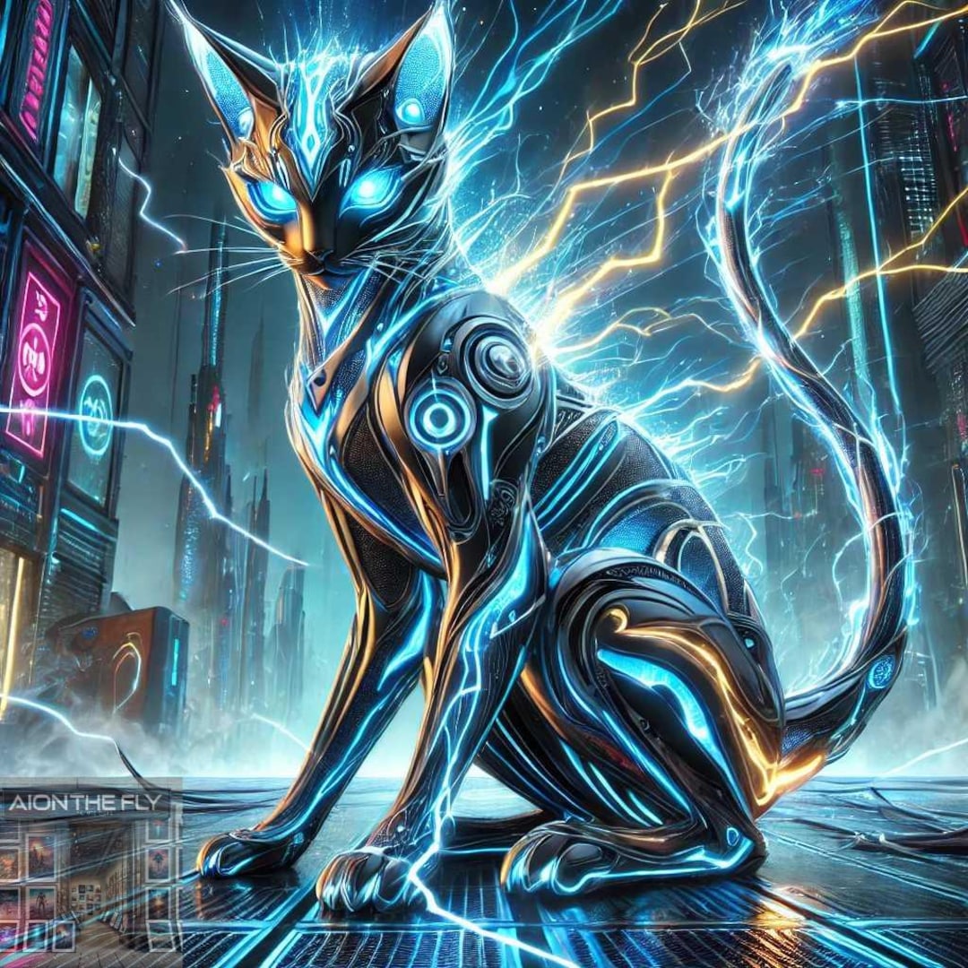 Cyberpunk Electric Cat | Ai-generated Futuristic Feline | Neon Glowing ...