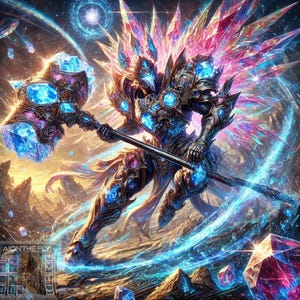 Crystal Warrior Barbarian | AI-Generated Fantasy Battle Art | Celestial Gemstone Guardian | Mystic Armored Hero Digital Print | Printable