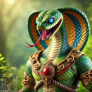 Fangs, The Snake Warrior | Epic Cobra Warrior Art | Fantasy Serpent King Print | Mystical Snake Fighter Digital Download | Ai Generated