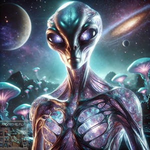 Cosmic Alien Art | Extraterrestrial Sci-Fi Being Print | Futuristic Galaxy Creature | Mystical Space Explorer Wall Decor | Wallpaper | Print
