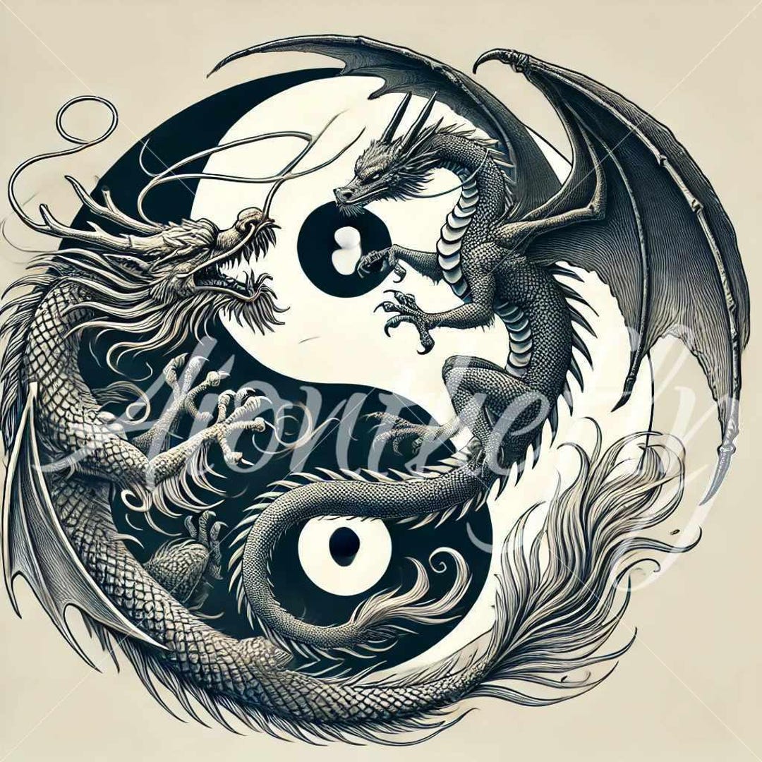 Yin Yang Dragon Art | Ai-generated Mystic Balance | Duality of Light ...