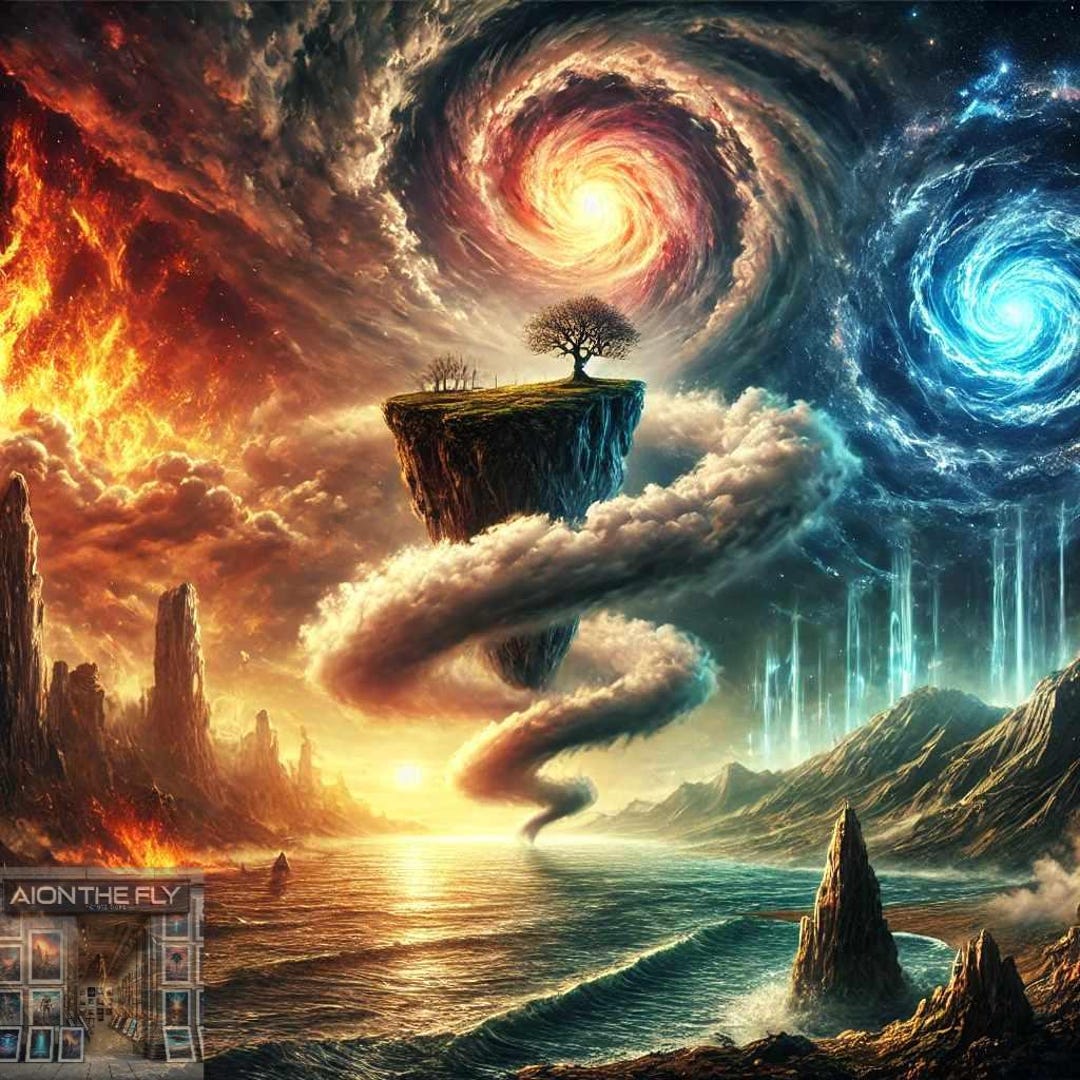 Mist Element Elemental Fantasy Art | Surreal Floating Island | Fire & Ice Swirls ...
