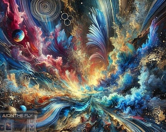 Abstract Galaxy Art Print | Vibrant Space Wall Decor | Surreal Universe Painting | Futuristic Sci-Fi Digital Artwork | Wallpaper | Printable