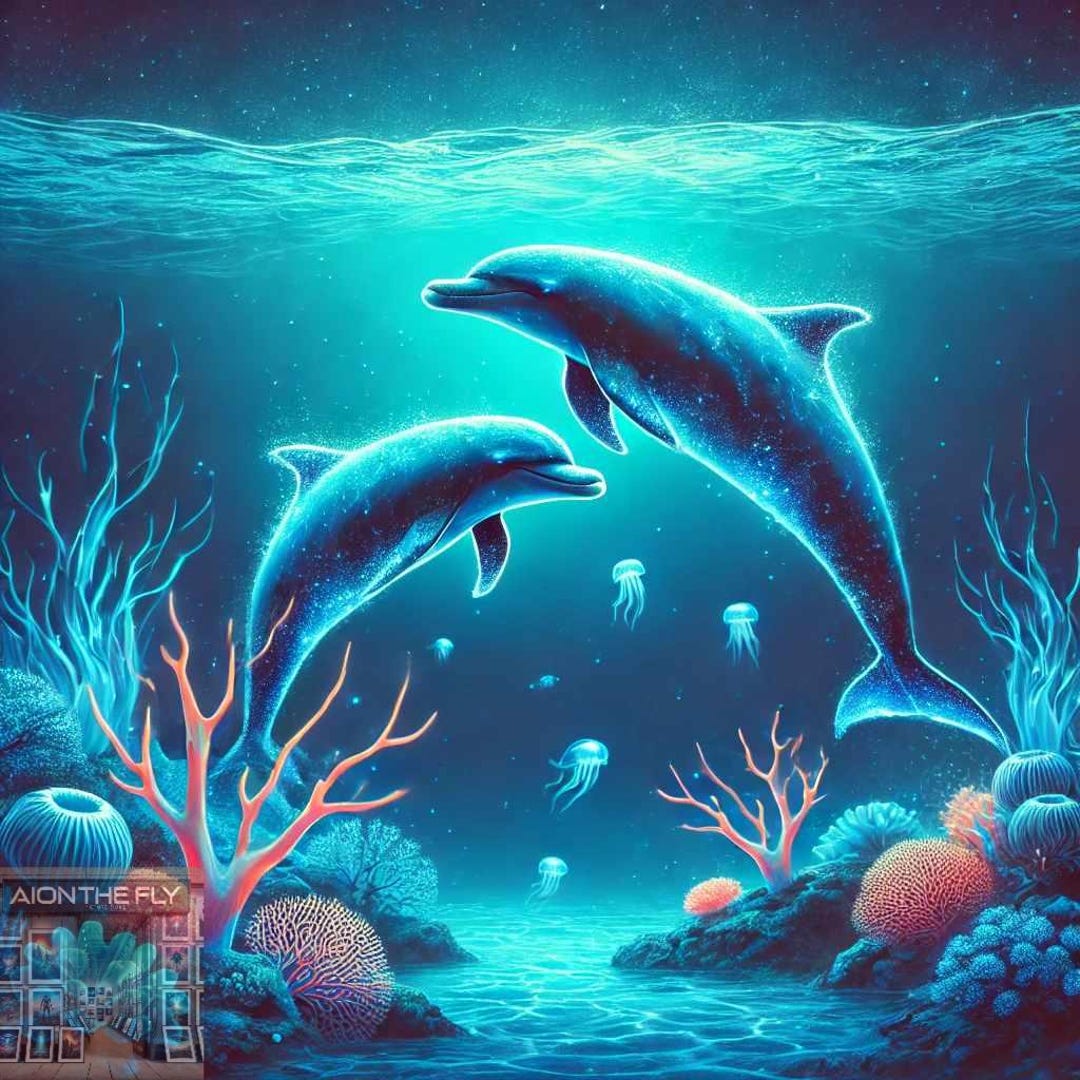 Glowing Dolphin Digital Art | Fantasy Ocean Wall Decor