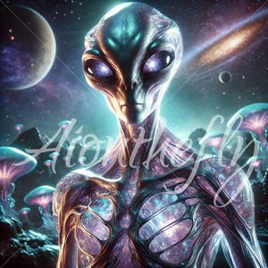 Cosmic Alien Art | Extraterrestrial Sci-Fi Being Print | Futuristic Galaxy Creature | Mystical Space Explorer Wall Decor | Wallpaper | Print
