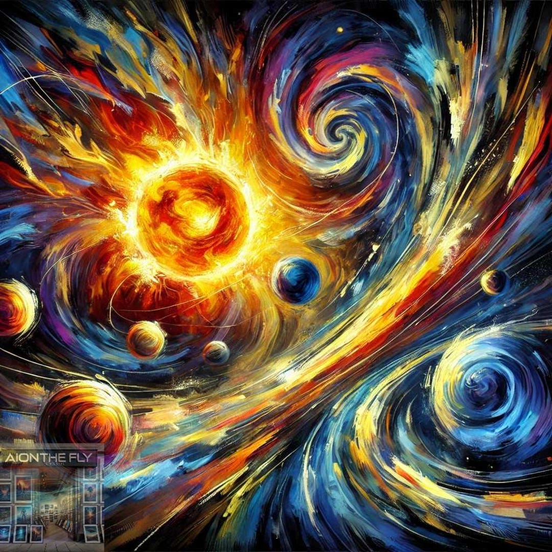 燃えるような表現主義の渦巻きアートプリント | 鮮やかな抽象宇宙絵画